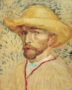 Autorretrato con sombrero de paja y bata de pintor de Vincent van Gogh