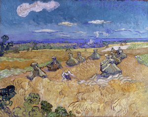 Campo de trigo con gavillas y segadora de Vincent van Gogh