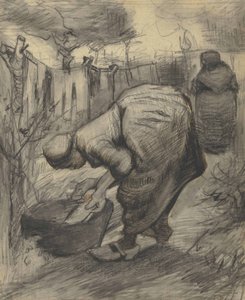 Campesina en el estanque en un jardín (1885)