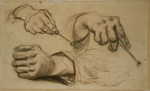 Estudio, tres manos, dos sosteniendo tenedores F 1161r JH 746 de Vincent van Gogh