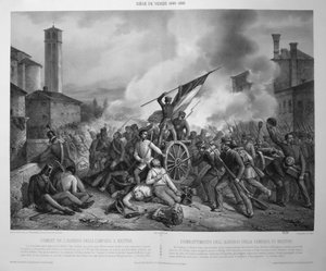 La batalla de Albergo della Campana en Mestre el 27 de octubre de 1848 durante el asedio de Venecia en 1848-9 (litografía) de Vincenzo (after) Giacomelli