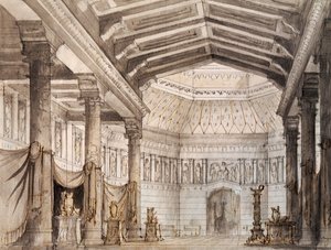 Escenografía de Francesco Bagnara para la segunda escena de Norma, ópera de Vincenzo Bellini (1801-1835), representada en el Teatro La Fenice de Venecia de Vincenzo Bellini