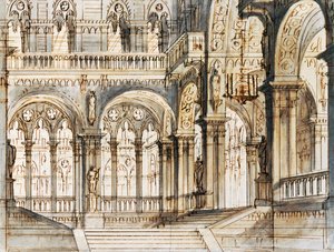 Escenografía de Francesco Bagnara para la tercera escena de Capuleti y Montecchi, ópera de Vincenzo Bellini (1801-1835), representada en el Teatro La Fenice de Venecia. de Vincenzo Bellini