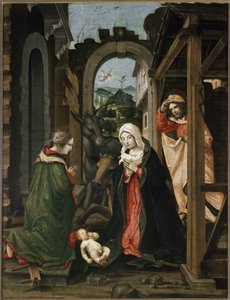 Nacimiento con Santa Catalina de Alejandría (óleo sobre tabla) de Vincenzo Civerchio