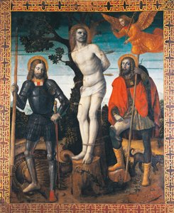 San Sebastián, San Roque y San Jorge (reverso del estandarte procesional de Orzinuovi) de Vincenzo Foppa