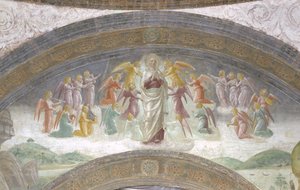 Virgen María y ángeles músicos