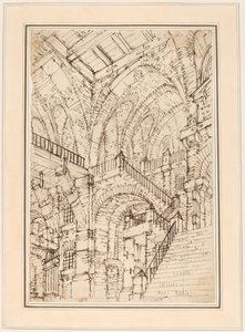 Interior de una prisión con una escalera monumental de Vincenzo Mazzi