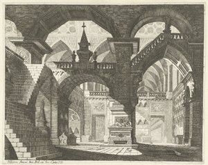Kerkinterieur Caprici de escenas teatrales (título de la serie) de Vincenzo Mazzi