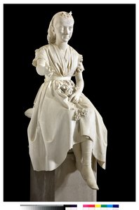Retrato de la Marquesa Virginia Busti Porro como una niña o joven dama ofreciendo una flor de Vincenzo Vela