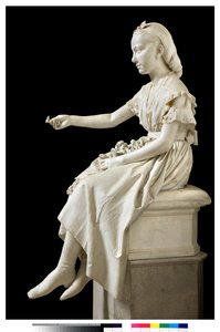 Retrato de la Marquesa Virginia Busti Porro como una niña o joven dama ofreciendo una flor de Vincenzo Vela