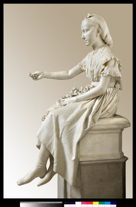 Retrato de la Marquesa Virginia Busti Porro como una niña o joven dama ofreciendo una flor de Vincenzo Vela