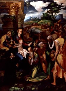 Adoración de los Magos con un donante de Vincenzo da (d.1557) Pavia