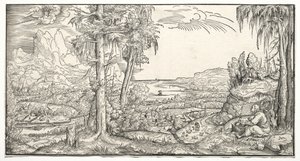 San Juan en la isla de Patmos, c. 1545-55 de Virgilius Solis
