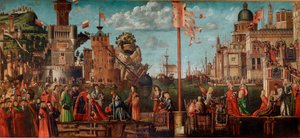 Ciclo de la vida de Santa Úrsula, cuarto episodio: El encuentro de los comprometidos y la partida en peregrinación de Vittore Carpaccio