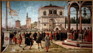 Ciclo de la vida de Santa Úrsula, tercer episodio: el regreso de los embajadores al rey de Inglaterra de Vittore Carpaccio