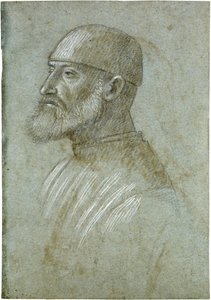 Cabeza de un hombre barbudo con gorra, de perfil hacia la izquierda de Vittore Carpaccio