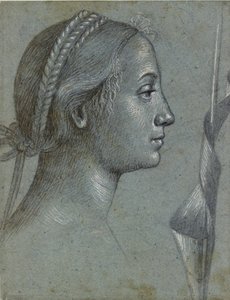 Cabeza de una mujer con una bandera enrollada en un poste de Vittore Carpaccio