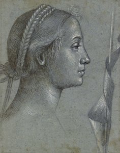 Cabeza de una mujer con un estandarte enrollado en un poste de Vittore Carpaccio