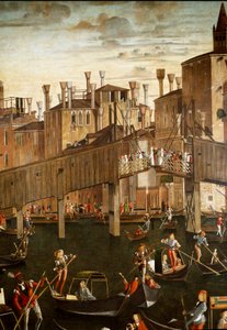 El milagro de la reliquia de la Santa Cruz en el Puente de Rialto en Venecia (detalle)