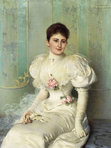 Retrato de una dama, sentada tres cuartos de longitud, con un vestido blanco de Vittorio Matteo Corcos