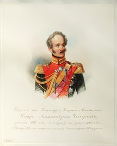 Retrato del General Pyotr Alexandrovich Chicherin (Del Álbum de la Guardia Imperial a Caballo) - Hau (Gau), Vladimir Ivanovich (1816-1895) - 1846-1849 - Acuarela sobre papel - Instituto de Literatura Rusa IRLI (Pushkin-House), St petersburgo de Vladimir Ivanovich Hau