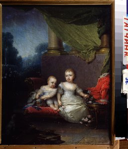 Retrato de la Gran Duquesa Anna Pavlovna y el Gran Duque Nicolás Pavlovich cuando eran niños. (Retrato de la gran duquesa Anna Pavlovna y el gran duque Nicolás Pavlovich, de niños). Obra de Vladimir Lukich Borovikovsky (o Borovikovsky) (1757-1825). aceite