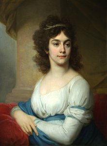 Retrato de una mujer desconocida con vestido blanco y cinta azul, finales de 1790 de Vladimir Lukich Borovikovsky