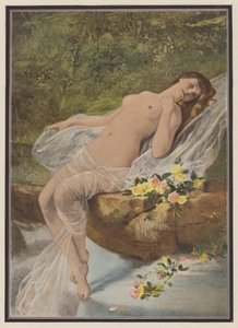 Mujer con flores (litografia en color)