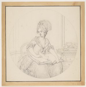 Dama joven, hojeando un folio que yace en su regazo de W.A. Müller