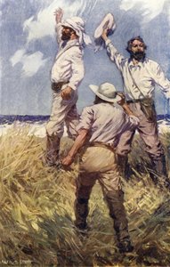 John McDouall Stuart llega al Océano Índico (litografía en color)