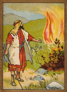 Moisés y la zarza ardiente (litografía en color)