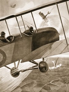 El Capitán Bell-Irving enfrentándose a tres aviones enemigos de W. Avis