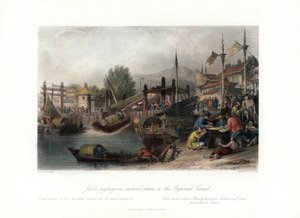 Juncos pasando un plano inclinado en el Canal Imperial, China, c. 1840 de W Floyd