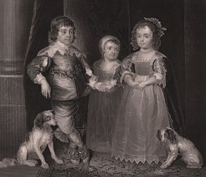Carlos, James y Henrietta, hijos de Carlos I de Inglaterra, grabado de la Galería Real de Dresde de Payne, por Albert Henry Payne, H Payne Dresden y Leipzig Publisher, circa 1840 de John Ward Dunsmore