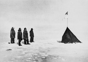 Roald Amundsen, Helmer Hanssen, Sverre Hassel y Oscar Wisting frente a la tienda erigida en el Polo Sur, 16 de diciembre de John Ward Dunsmore