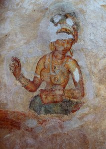 Sri Lanka, Fresco de chicas en el complejo arqueológico de Sigiriya (Lista del Patrimonio Mundial de la UNESCO)