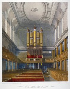 Interior, mirando al oeste, Iglesia de San Dunstan en el Oeste, Fleet Street, Ciudad de Londres, 1829