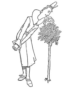 Todas las preocupaciones y penas fueron olvidadas por quien inhaló su fragancia, c. 1930 de William Heath Robinson