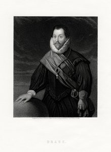 Sir Francis Drake, corsario inglés, navegante, pionero naval, político, siglo XIX de W. Holl