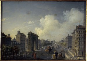 La porte de Saint-Denis et le boulevard, entre 1801 y 1850 (óleo sobre seda, vidrio) de W. Lebelle