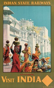 Visita India, Udaipur, un cartel publicitario para los Ferrocarriles del Estado de la India