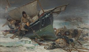 Sir John Franklin muriendo junto a su barco durante la expedición al Paso del Noroeste de los HMS "Erebus" y "Terror". de W. Thomas Smith