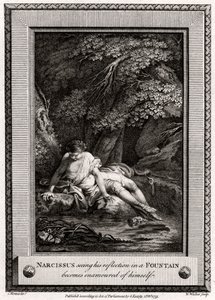 Narciso viendo su reflejo en una fuente se enamora de sí mismo, 1775