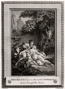 Procris asesinada por una flecha que Céfalo lanzó a través del matorral, 1775 de W. Walker