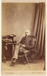 [Hombre de pelo blanco no identificado sentado, con bastón, sombrero de copa y un libro sobre la mesa a la izquierda]. de W. and D. Downey