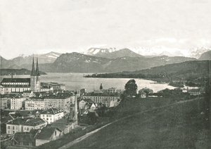 Vista de Lucerna y sus montañas, Suiza, 1895 de W and S Ltd