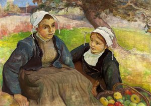 Dos mujeres bretonas con una cesta de manzanas de Władysław Ślewiński