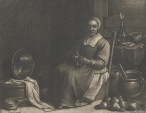 Una mujer pelando peras
