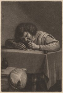 Un hombre escribiendo en una mesa de Wallerant Vaillant after Adriaen Brouwer