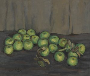 Manzanas verdes con cortina gris de Walt Kuhn